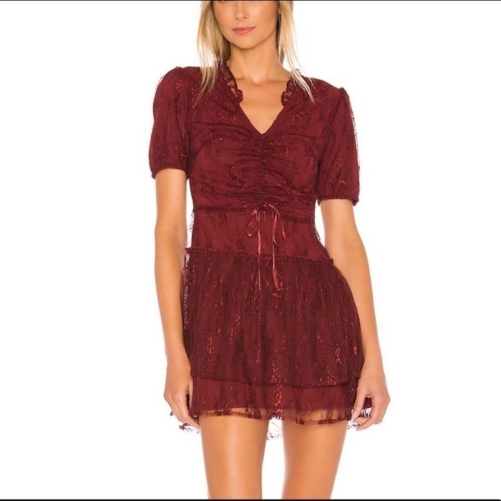 Tularosa Clara Lace Puff Sleeve Ruched Mini Dress